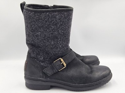 UGG Robbie Stout Gray Black Waterproof Side Zip Leather & Wool Boots Size 6