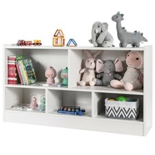 White 2-Tier Wooden Kids Bookcase 5 Compartments Playroom Study BRAND NEW Boxed