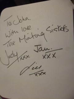 Backing singers to Cilla Black THE MINTING SISTERS Judy Jan Jill signed card