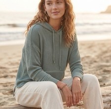 Aerie Hoodie Sweater Waffle Knit Womens Size XS Sage Green Beach Lounge Cozy