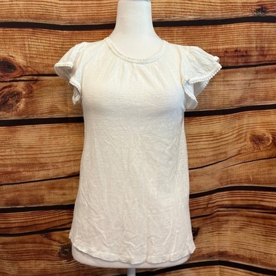 LOFT 100% Linen Womens White Flutter Sleeve Lightweight Top Size XXS