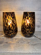 Murano Style Tortoise Shell or Cheetah Art Glass 12” Table Lamp ~Pair