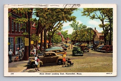 Buzzards Bay Vintage Massachusetts Postcard NANTUCKET Main Street Scene 1950s