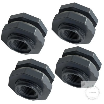4pcs NPT1/2 PVC Bulkhead Fitting, 1/2 Inch Plastic Water Tank Connector Threaded