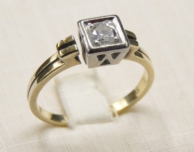 Herren Bi Color Ring Diamant Brillant Solitär 0.38 Carat 585 Gold Gold Defekt