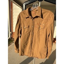 Levi's Standard Tan Western Snap Shirt Embroidered Birds Pearl Snap Men's Medium