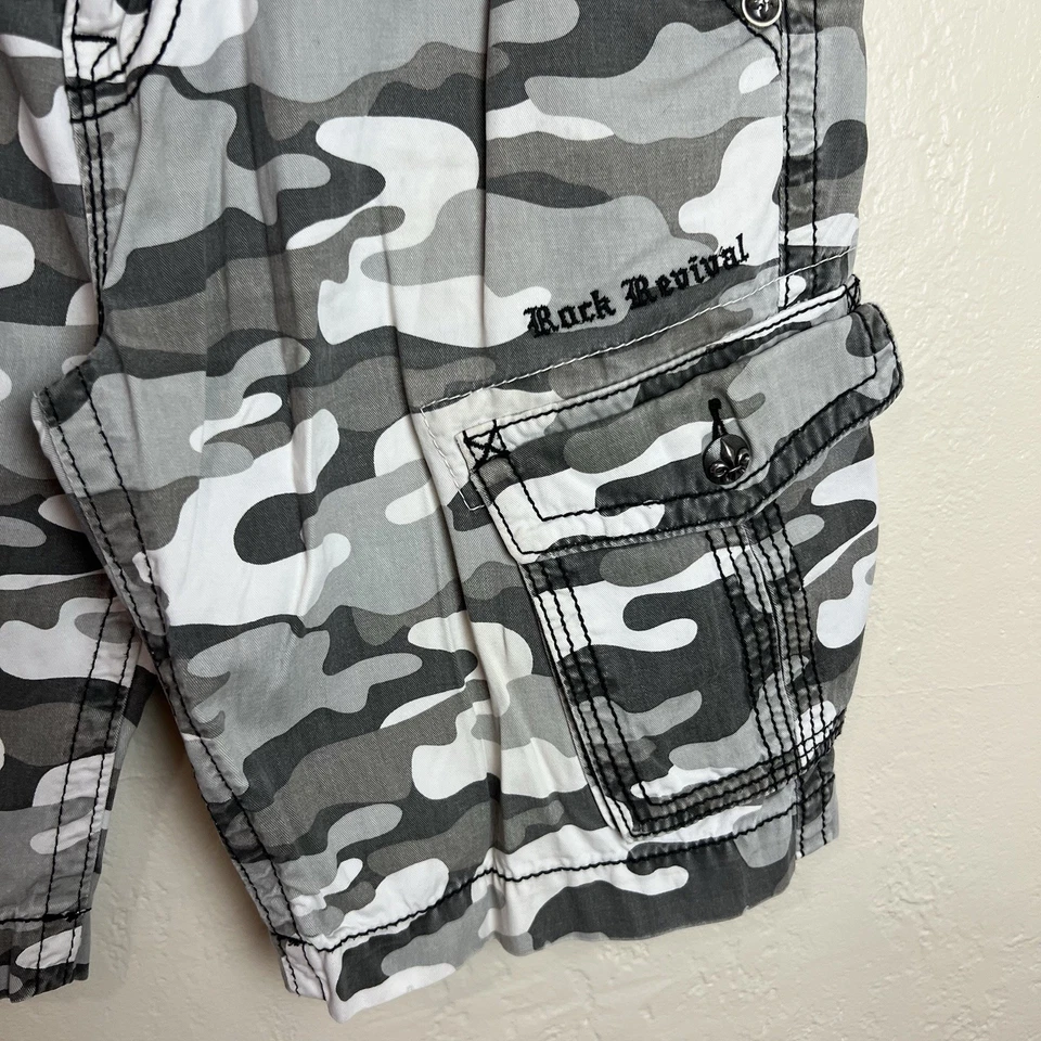 Pantalones Cortos Rock Revival Para Hombre 34 (Ajuste 36) Blanco Camuflaje Clásico Carga Foto 3 de 4