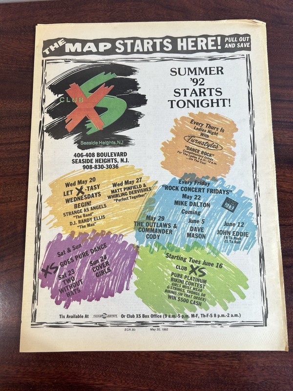 RARE EAST COAST ROCKER SUMMER 1992 VENUE MAP & DIRECTORY FOR NJ & NY