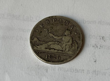 Rare 1870/1870 Spanish Provisional 2 Pesetas (83.5% Silver)