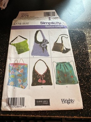 PURSE TOTES HOBO BAG BACKPACK  POM POM FLOWERS UNCUT FF SIMPLICITY PATTERN 4778