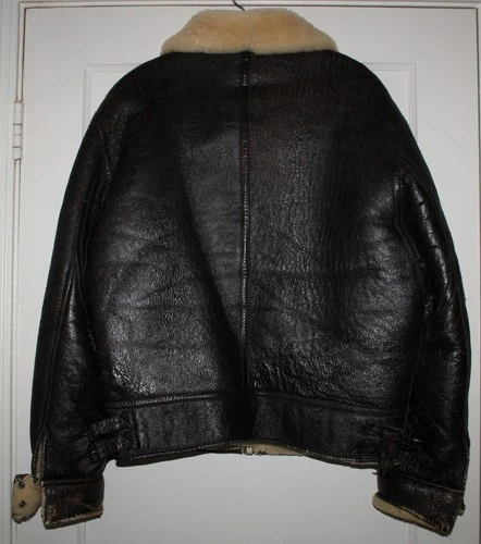 Vintage B3 B-3Aviator bomber Shearling Jacket D Brown Genuine Leather Distress image 3