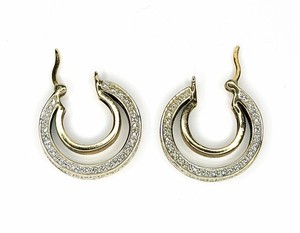Authentic 925 Sterling Silver Gold Plated Hoop Earring Sparkly Diamond Texture Very Pretty