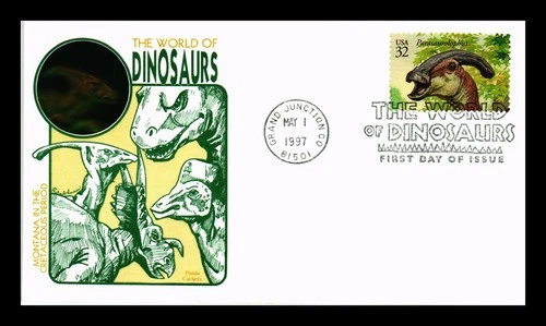 US COVER PARASAUROLOPHUS WORLD OF DINOSAURS FDC PANDA THERMOGRAPHED CACHET
