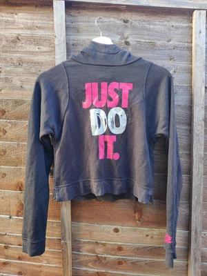 Nike kids girls black pink cropped long sleeve hoodie sweatshirt 8-10 years - Image 1 of 4