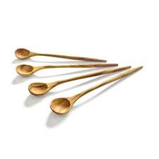 Natural Olive Wood Spoons 4 PCS Long Handle Kitchen Stirring Coffee Tea