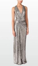 Abito lungo Jenny Packham Isoline grigio paillettes senza maniche zip posteriore taglia 10 nuovo con etichette