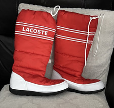 Botas de nieve Lacoste cómodas para mujer rojas blancas hasta la rodilla nailon con cordón logotipo 7