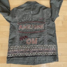 Zara Embellished Beaded Khaki Cargo Utility Jacket 100% Cotton Pockets Size S