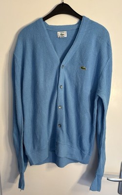 Vintage IZOD LACOSTE Cardigan Strickjacke Hellblau Gr. L   70s/80s Orlon Acryl