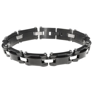Black Ion Plated Stainless Steel Thick Specialty Link Bracelet Jewelry - 8 Inch