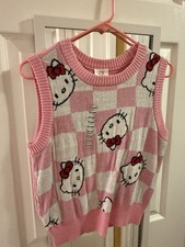 Sanrio Hello Kitty Pink Check Knit Sweater Ve...