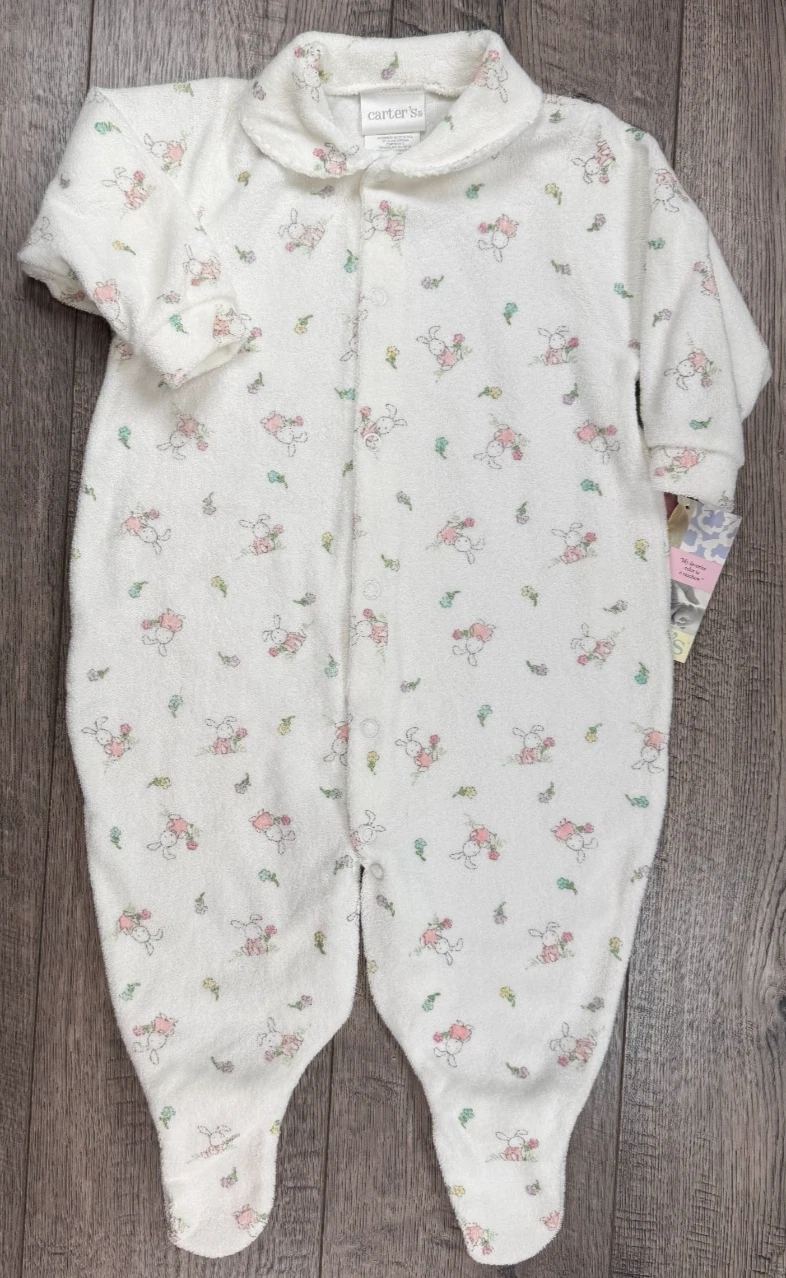 Baby Girl Clothes New Vintage Carter's 3-6 Month Terry Cloth Bunny Footed Outfit