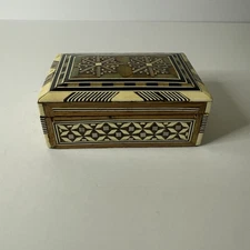 Vintage Handmade Inlaid Wooden Jewelry Box Trinket Marquetry Inlaid Mosaic