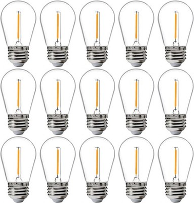 Jaspertronics  15-Pack Outdoor S14 LED Bulbs, 2200K Warm White, E26 Base,
