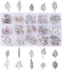 150Pcs Antique Silver Leaf Charms for Jewelry Making - 15 Styles