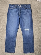 Levi's Wedgie Striaght Button Fly Jeans Women's Size 34 Medium Wash Distressed