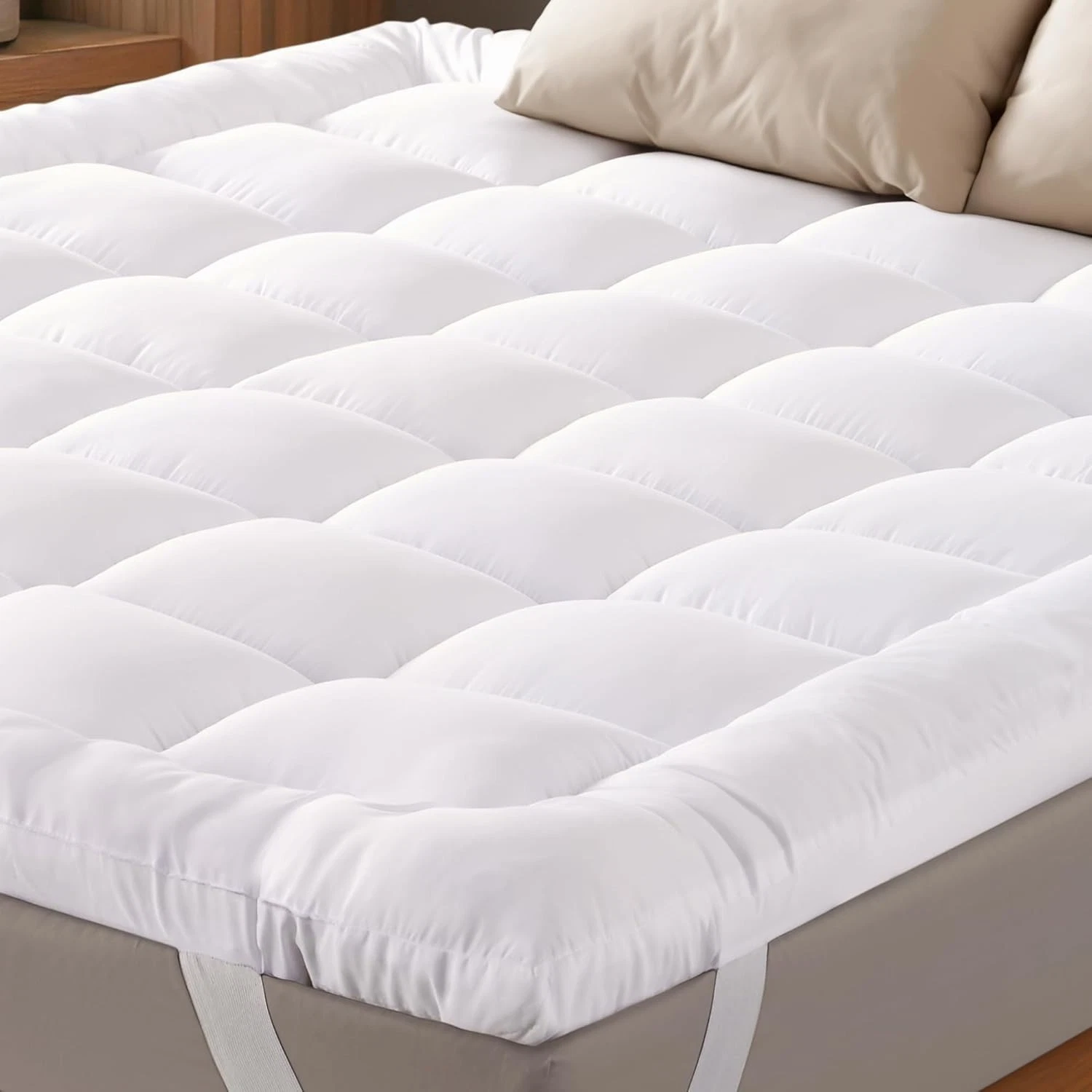 Extra Thick Bamboo Mattress Topper 1000GSM Down Alternative Fill Cooling Deep Fi