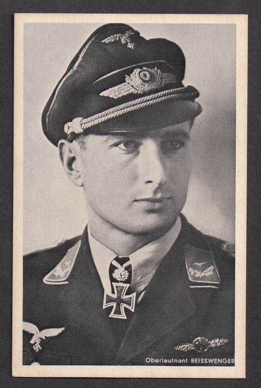 Hans Beisswenger WWII Fighter Pilot Original German Postcard Military Uniform