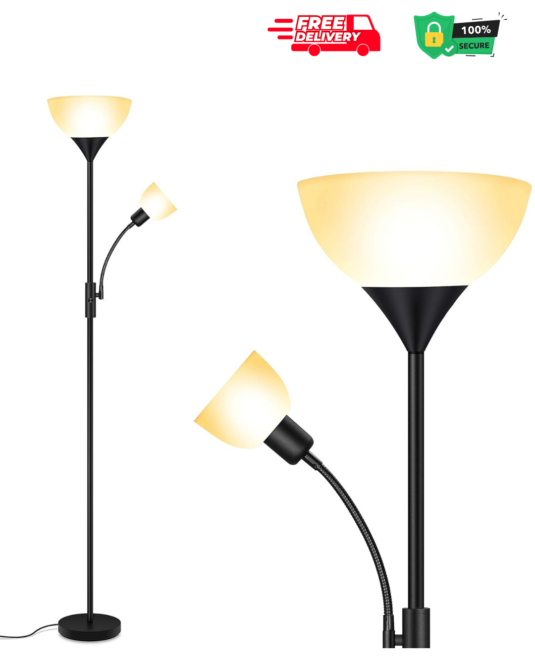 Adjustable 71-Inch Torchiere Floor Lamp with Reading Light-image