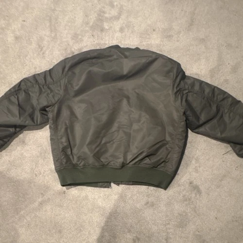 Men's MA-1 Military Green Nylon Bomber Jacket Full Zip Size L Short image 2