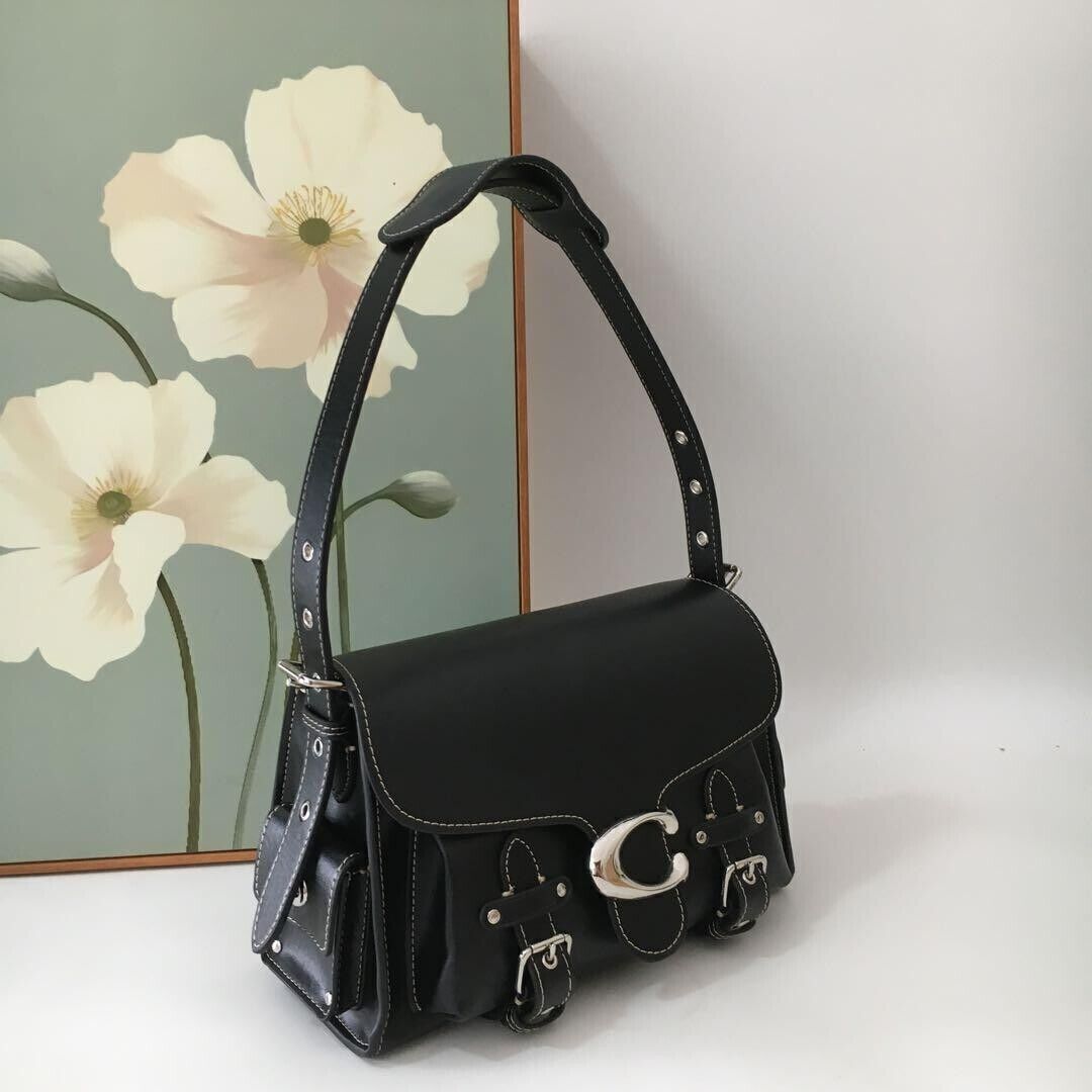 Fashion COACH CT721 Black Cargo Soft Tabby Shoulder Bag Motorcycle