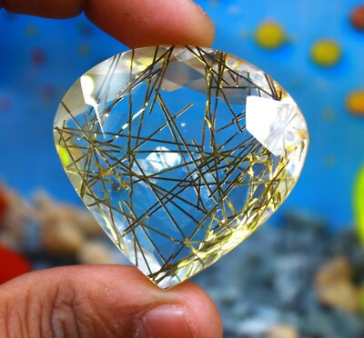 Great Piece Pear Shape Lab-Created 190 Ct Golden Rutilated Quartz Gemstone 24N