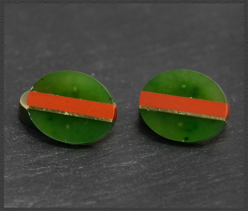 Manschettenknöpfe aus 750 Gold mit Achat, Nephrit & Gold Einlage, 18K Gelbgold - Bild 3 von 4