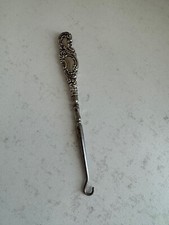 Antique Sterling Silver Handle Button Hook w/ Scrolling Decoration