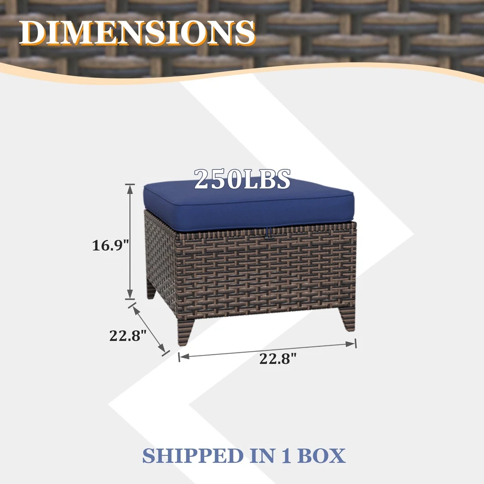 EAGLE PEAK Ocean Vista 2 Piece Wicker Patio Ottoman Set for Patio Deck Backyard - Image 3 of 4