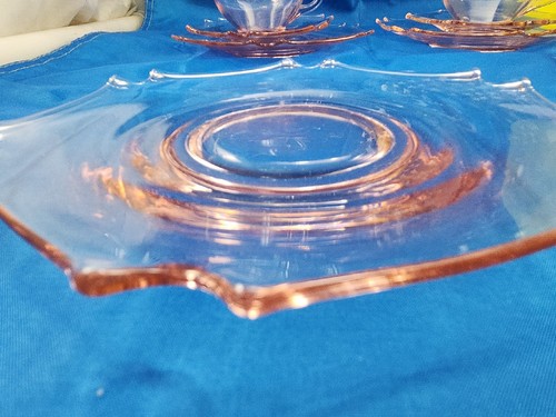 Service For 8 Lunch, Tea Saucer, and Cup Pink Depression Glass With Bonus Bowl - Picture 4 of 15