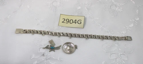 VINTAGE MEXICO CHARM BRACELET & 2 CHARMS 1970'S 925 STERLING 18 GRAMS
