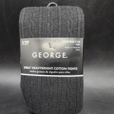 George Girls' Black Heavyweight Cotton Tights Youth Shoe Size 7-10  