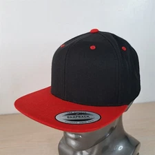 YUPOONG BLANK/NO LOGO ADJUSTABLE SNAP BASEBALL HAT/CAP, BLACK/RED, OUTDOOR/SPORT
