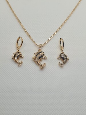 Delphin Mode Zirkonia Schmuck Ohrringe Halskette Set