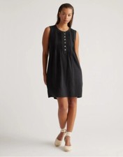 Quince 100% Organic Cotton Gauze Sleeveless Swing Dress Size XS Black