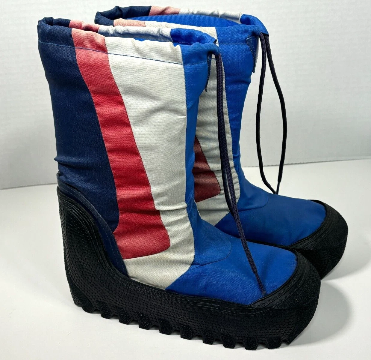 70's 80’s Vintage Retro Snow Boots Red White Blue Size 7/8 Made in Korea Winter