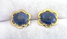 VINTAGE Natural Afghanistan Lapis Oval Cabochon Gold Color Cufflink Cuff Link
