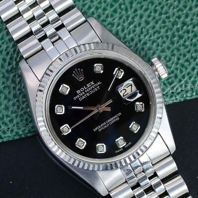 Rolex Datejust 16014 Gold Steel Black Dial 18KW Fluted Bezel 36mm