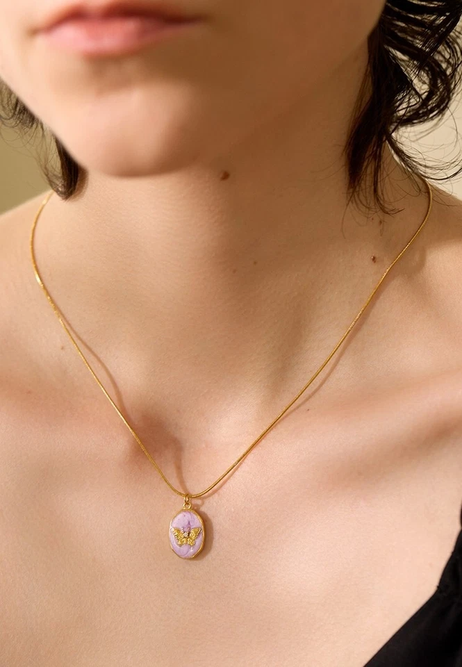 Colgante Mariposa Circonita cúbica Dije Chapado en Oro Amarillo 18k Cadena Mujer Collar Joyería Foto 2 de 4