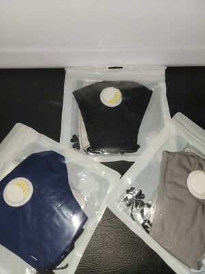 3 individually wrapped Face Mask With Valve & Adjustable Nose Wire 2 Filters ea